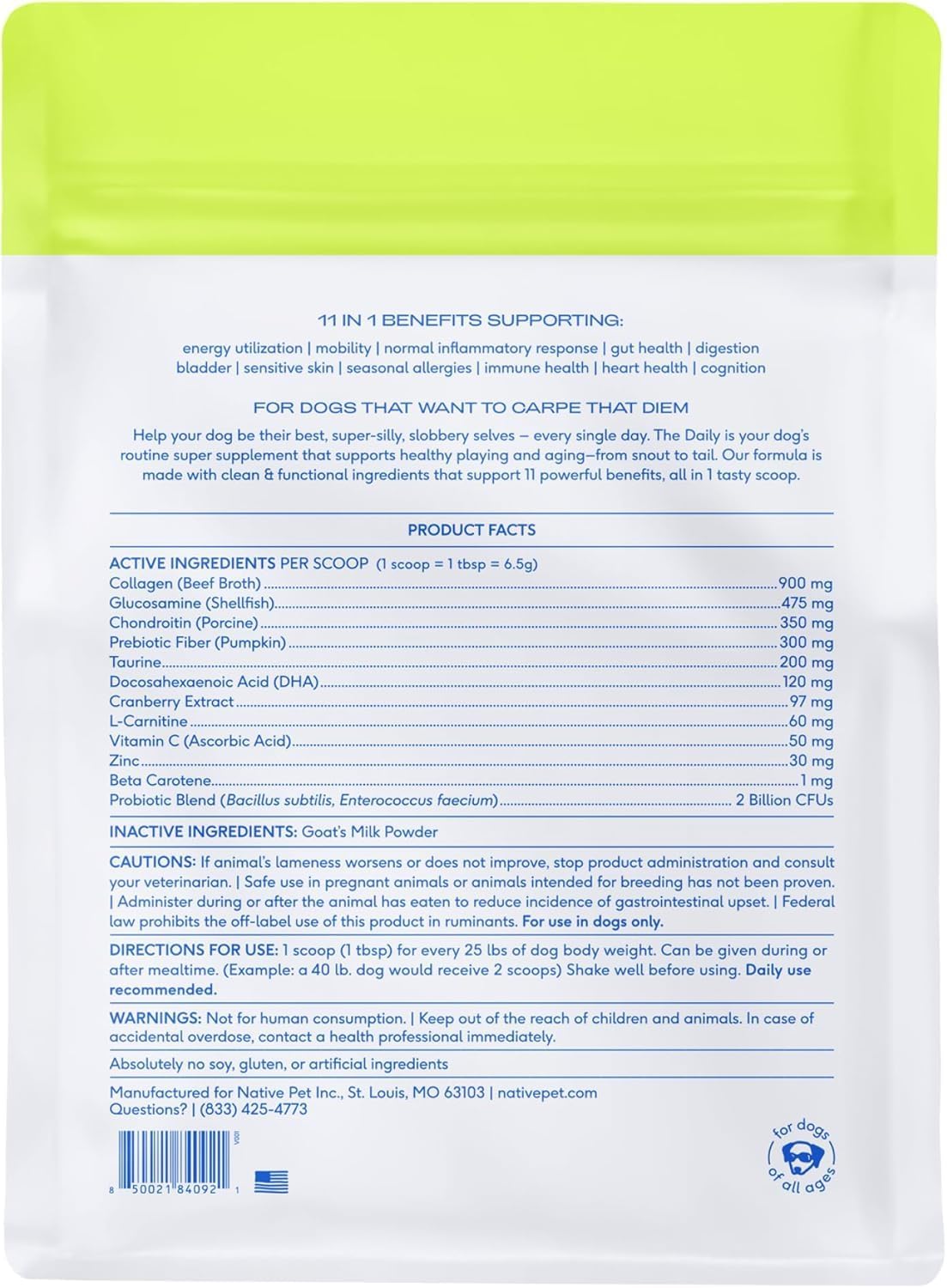 11-in-1 Multivitamin Powder for Dogs - Nutritious Food Topper with 21 Supplements - Pet Health Essentials - 120 Scoops