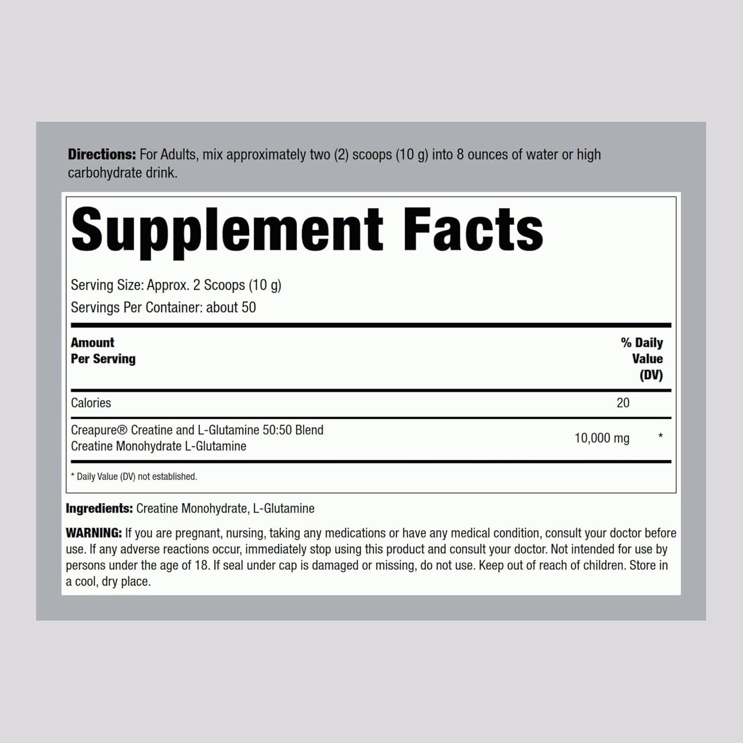 1.1 lbs Fitness Labs German Creatine and L-Glutamine Powder for Vegans | Monohydrate & Creapure Fitness Supplement