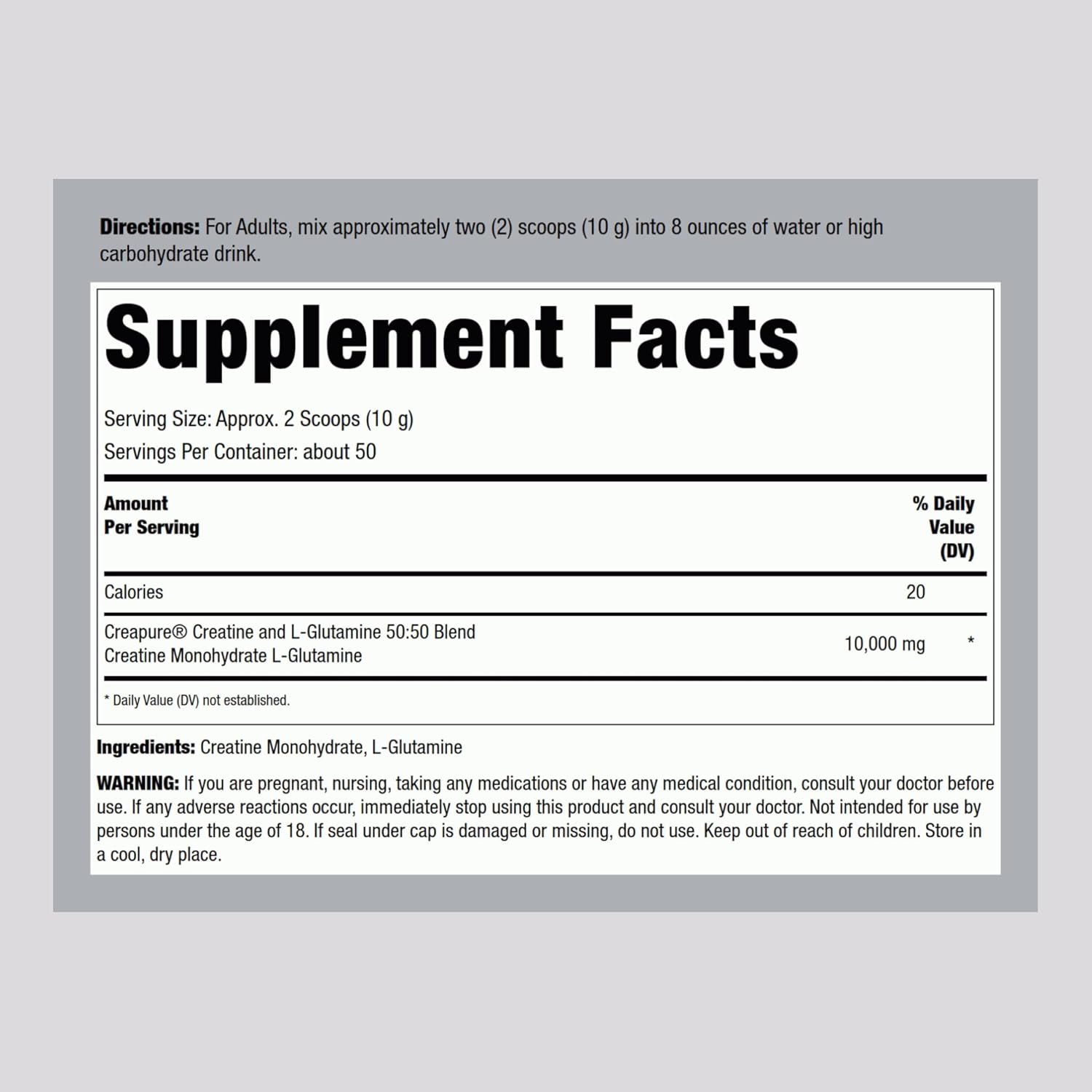 1.1 lbs Fitness Labs German Creatine and L-Glutamine Powder for Vegans | Monohydrate & Creapure Fitness Supplement