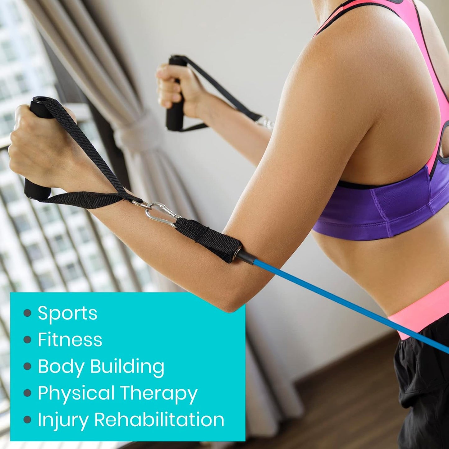 11-Piece Vive Resistance Bands Set with Handles and Door Anchor - Adjustable Tension from 2 to 70 LBs - Elastic Fitness Equipment for Home Workouts, Men and Women Training Therapy