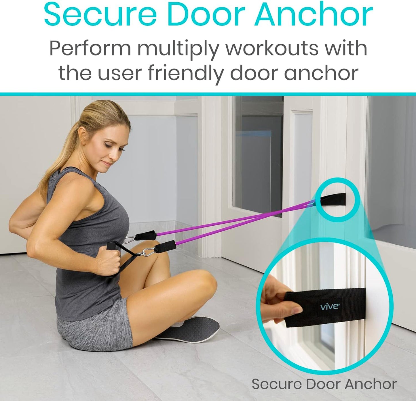 11-Piece Vive Resistance Bands Set with Handles and Door Anchor - Adjustable Tension from 2 to 70 LBs - Elastic Fitness Equipment for Home Workouts, Men and Women Training Therapy