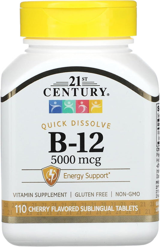 110 Cherry Flavored B-12 5000 mcg Sublingual Tablets for 21st Century - 110 Count