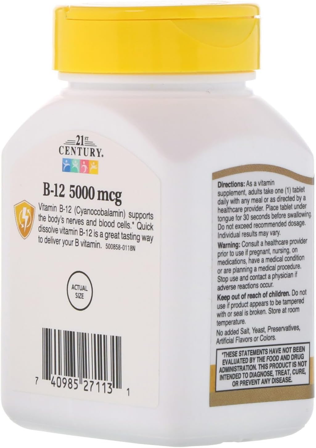 110 Cherry Flavored B-12 5000 mcg Sublingual Tablets for 21st Century - 110 Count