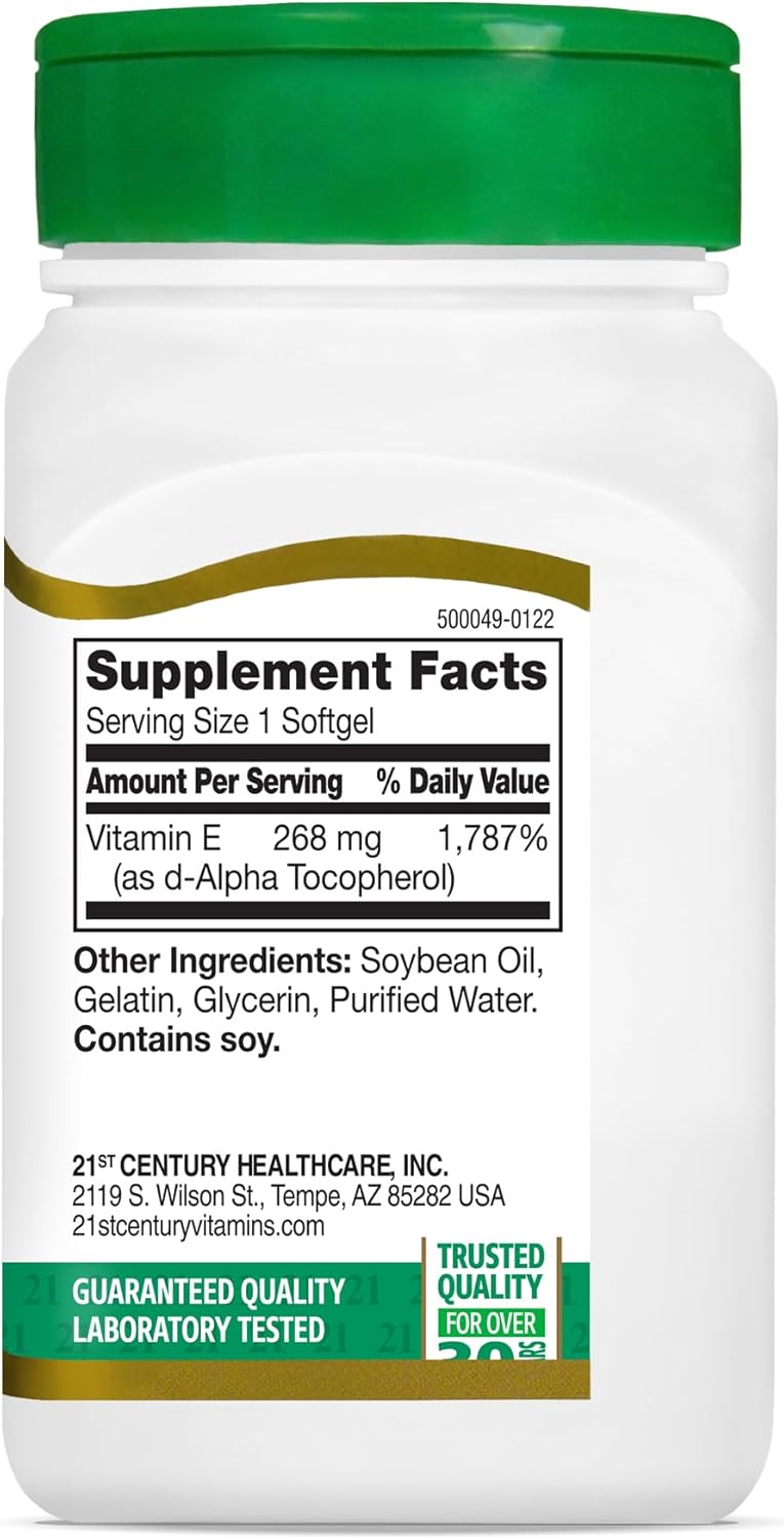 110-Count 21st Century E 400 I.U. Natural (D-Alpha) Softgels for Immune Support