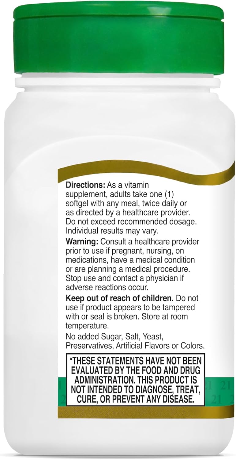 110-Count 21st Century E 400 I.U. Natural (D-Alpha) Softgels for Immune Support
