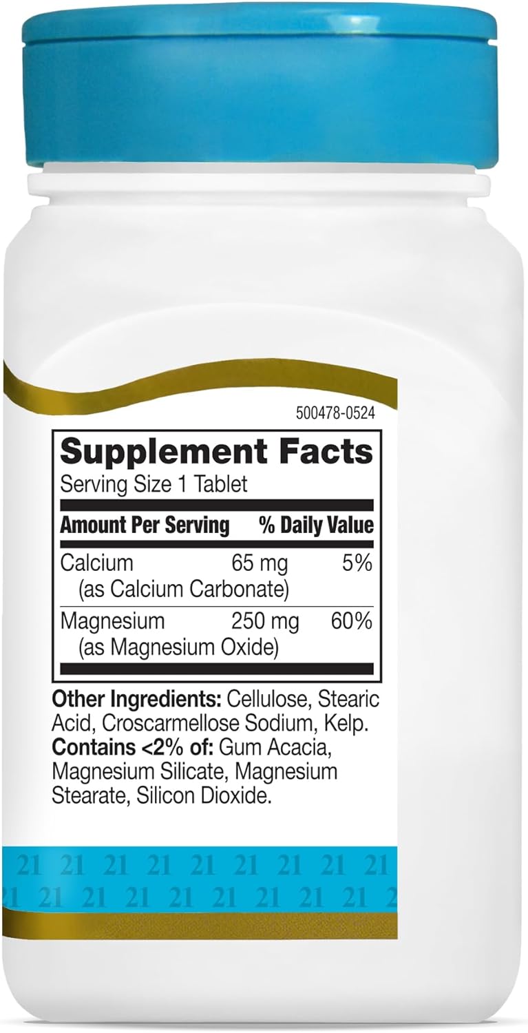 110 Count 21st Century Magnesium 250 mg Tablets for Bone Health and Muscle Function
