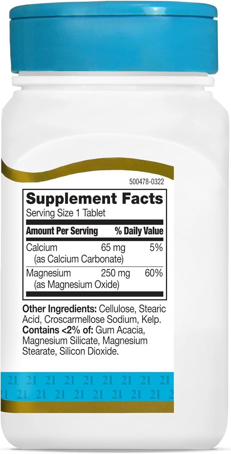 110 Count 21st Century Magnesium Tablets - 250 mg Supplement for Daily Health