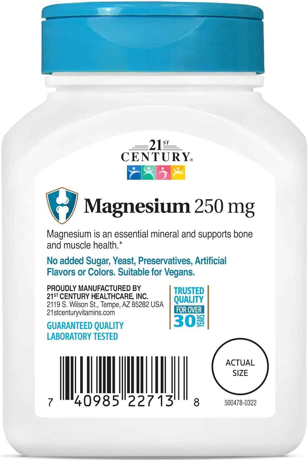 110 Count 21st Century Magnesium Tablets - 250 mg Supplement for Daily Health
