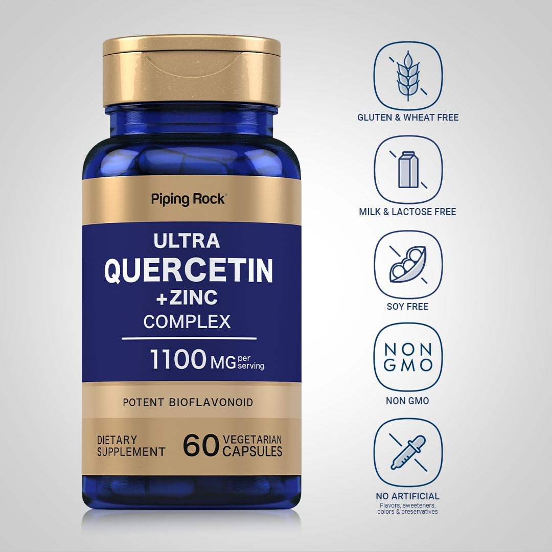 1100 mg Quercetin Zinc Complex Capsules | Non-GMO, Gluten Free Supplement | Piping Rock