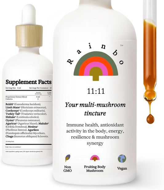 11:11 Multi Mushroom Tincture, Liquid Lion's Mane & Turkey Tail Supplement, Vegan, Non GMO - Immune & Brain Support, 3.4 fl oz