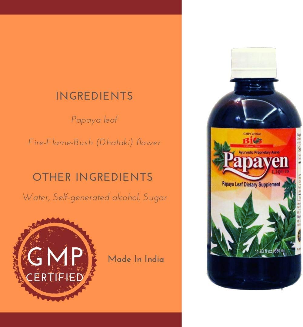 11.83 fl oz BIO Dhamapur Farms Papayen Liquid Supplement for Platelet Maintenance in Healthy Individuals
