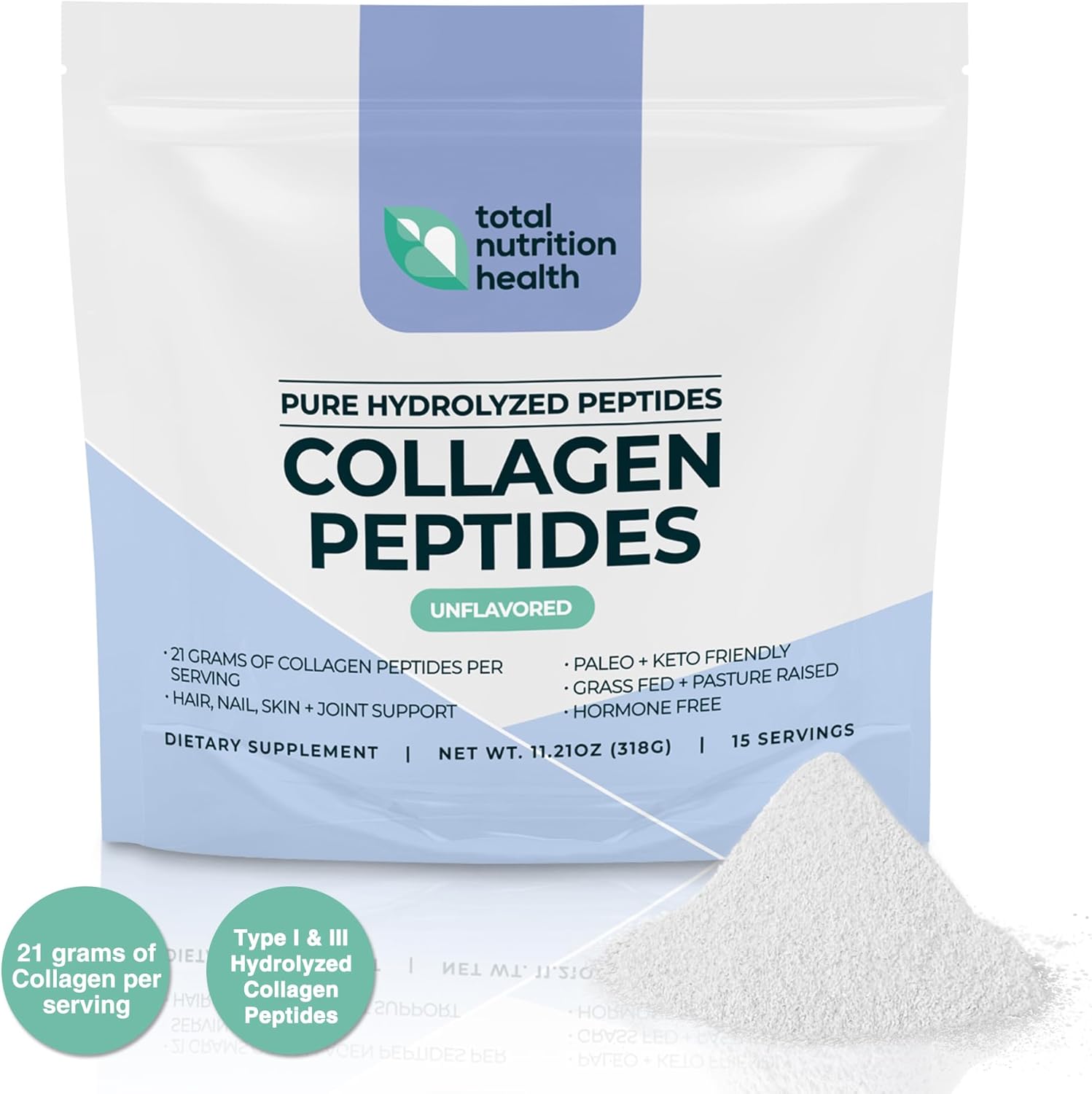 11oz Unflavored Collagen Peptides Powder for Hair, Skin, and Joint Support - Grass Fed Protein with Vitamin C, B3, B6, B12, Biotin - Non-GMO, Sugar-Free