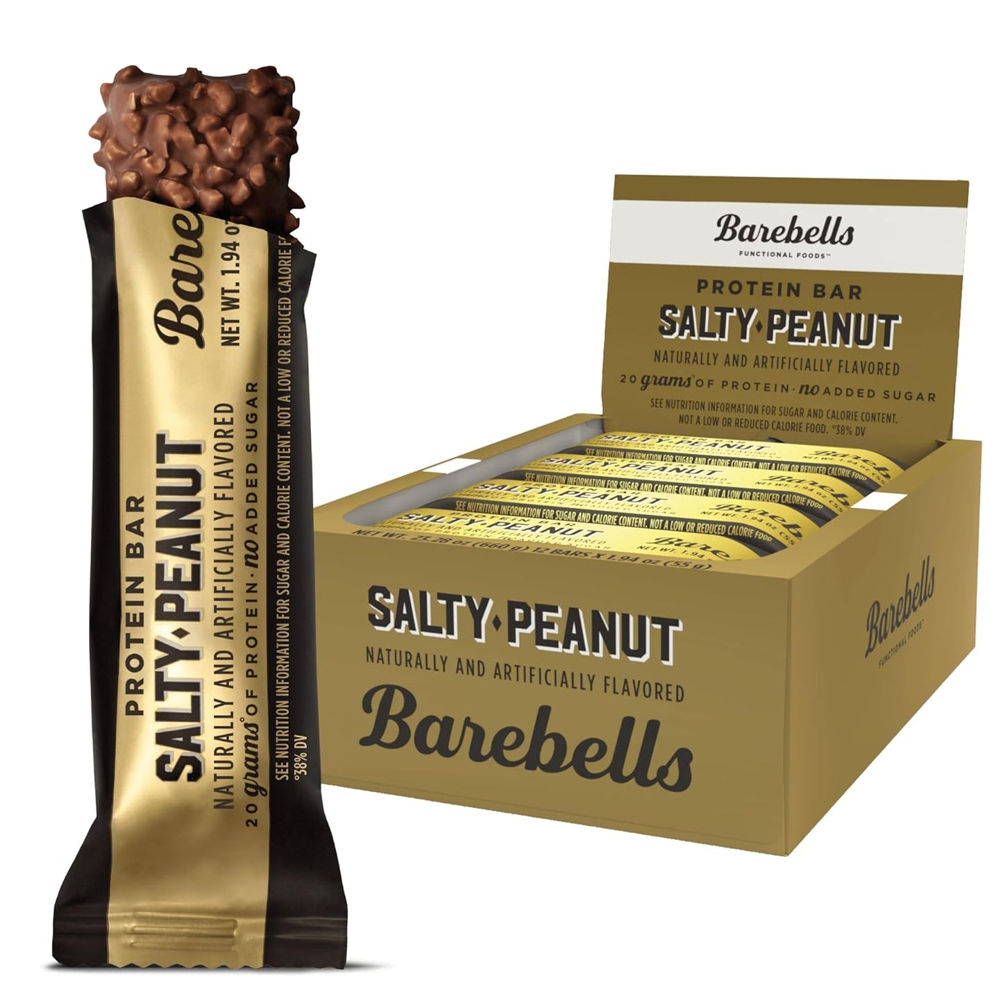 12 Count Barebells Salty Peanut Protein Bars - 20g High Protein Chocolate Nutrition Bar with Only 1g Sugar - Perfect On-The-Go Breakfast or Post-Workout Snack