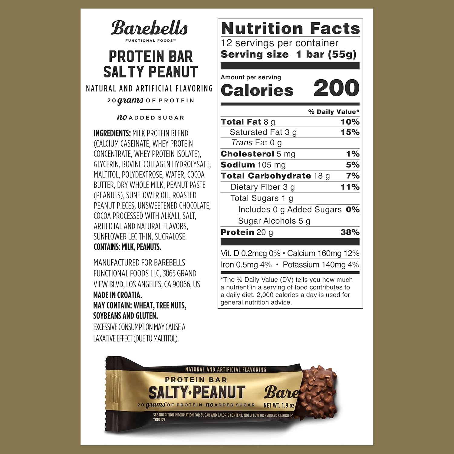 12 Count Barebells Salty Peanut Protein Bars - 20g High Protein Chocolate Nutrition Bar with Only 1g Sugar - Perfect On-The-Go Breakfast or Post-Workout Snack