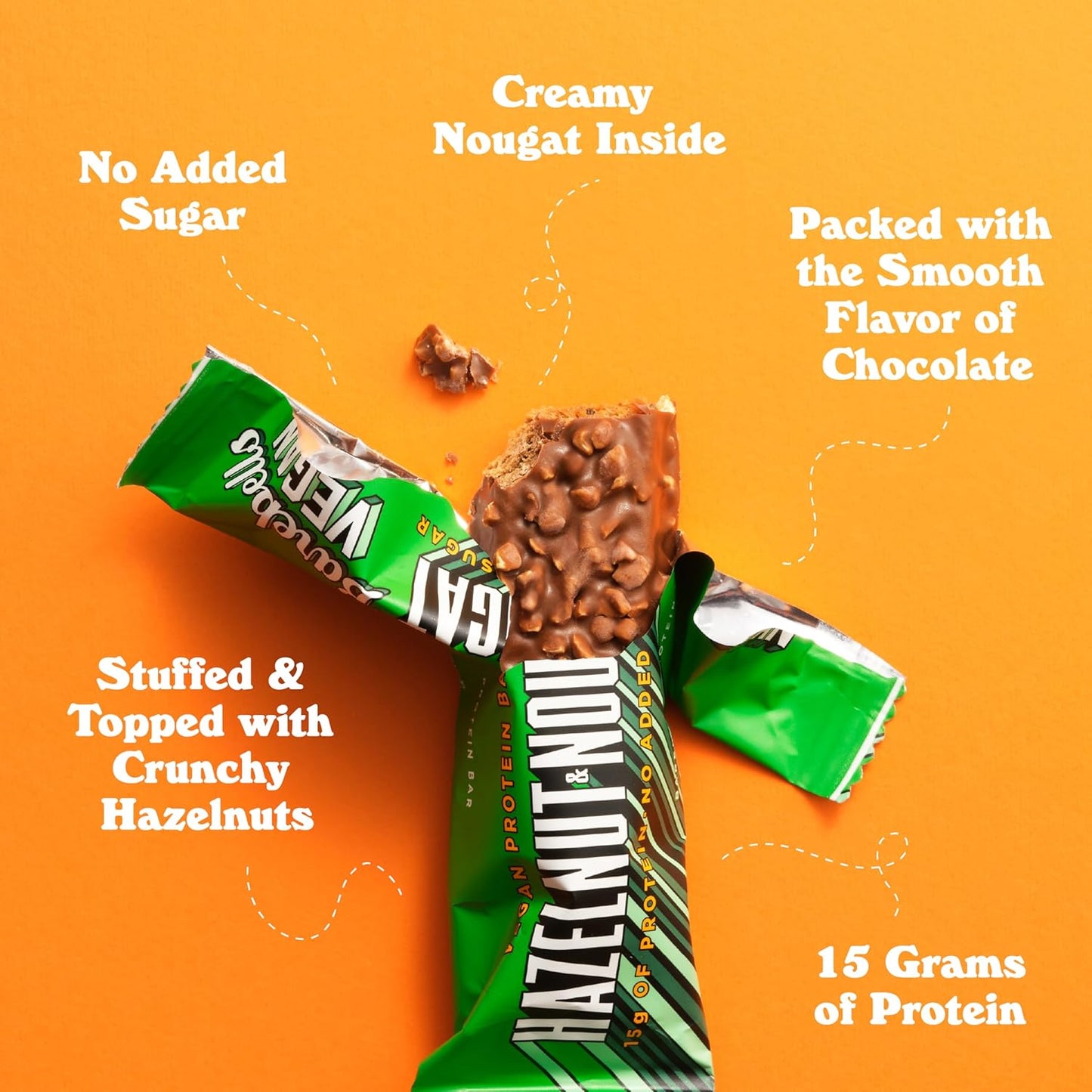 12 Count Barebells Vegan Hazelnut & Nougat Protein Bars - 1.9oz Bars with 15g Plant Based Protein - Low Sugar Chocolate Snacks for Ideal Energy Support