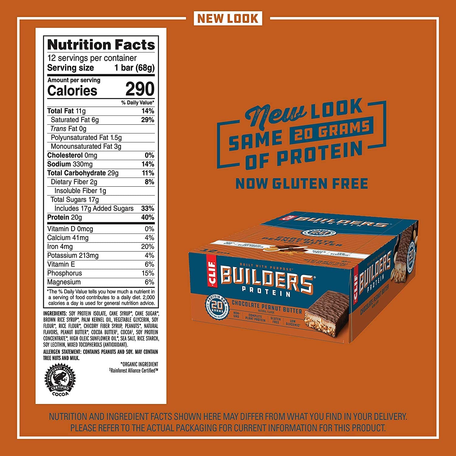12 Count Clif Builders Protein Bars, Chocolate Peanut Butter Flavor, 20g Protein, 2.4 Ounce Bars - Gluten Free