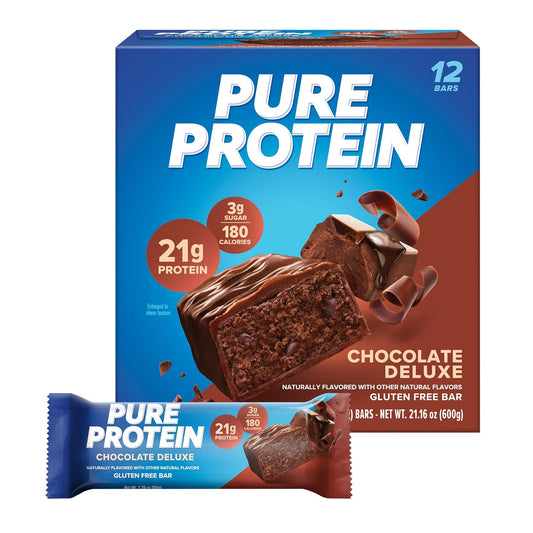 12-Count Pure Protein Bars, Chocolate Deluxe, High Protein, Low Sugar, Gluten Free Snacks for Energy Support, 1.76 oz.