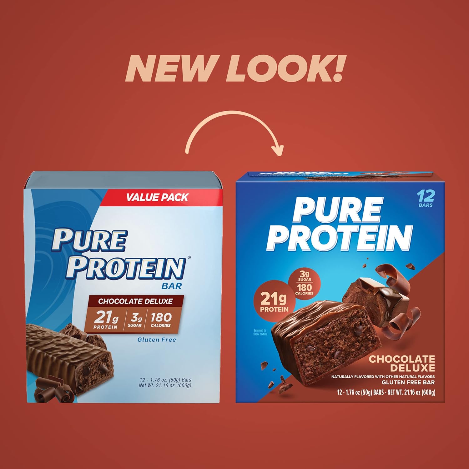 12-Count Pure Protein Bars, Chocolate Deluxe, High Protein, Low Sugar, Gluten Free Snacks for Energy Support, 1.76 oz.