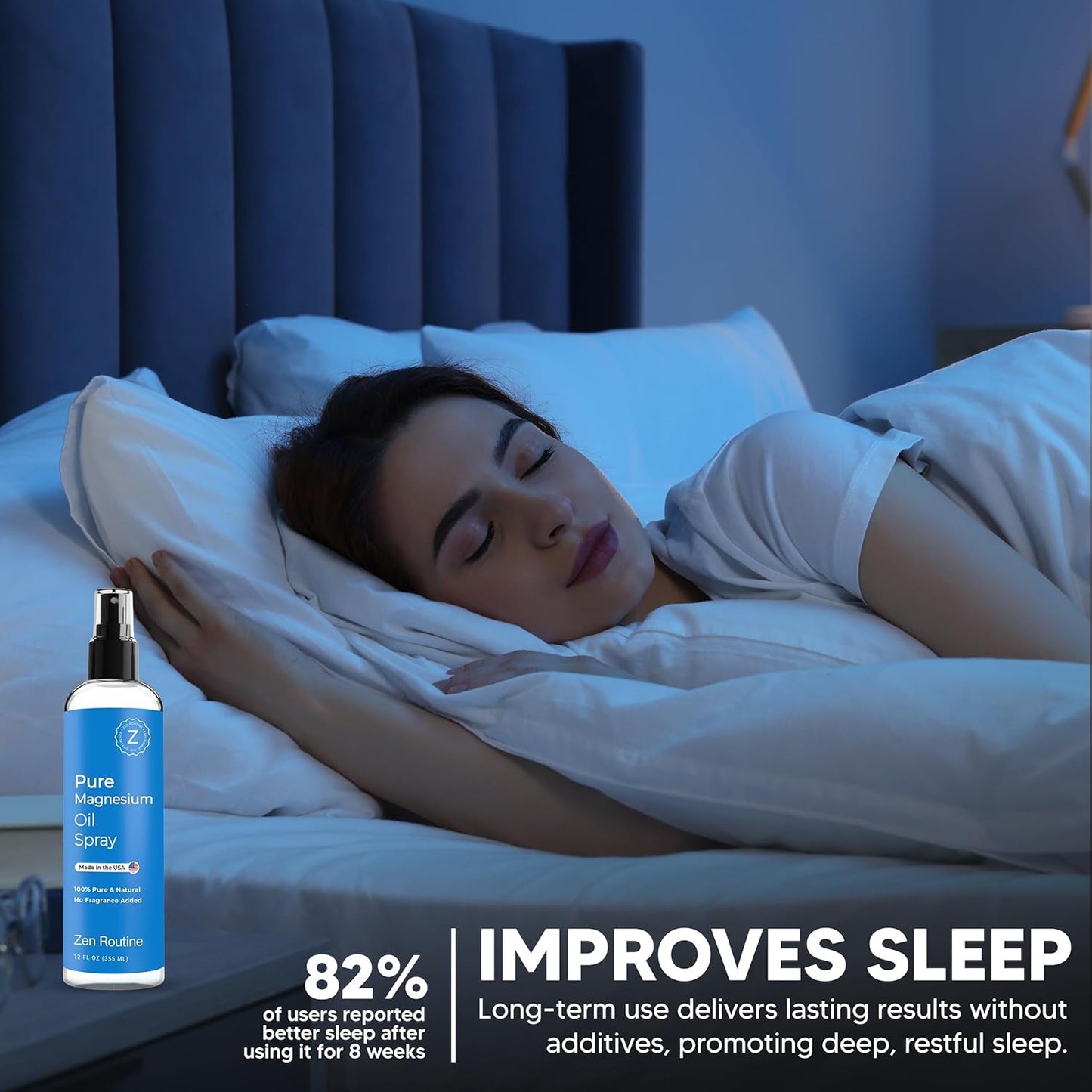12 fl oz Zen Routine Pure Magnesium Oil Spray - Fast Absorbent, 100% Organic, Promotes Calm Sleep and Relaxation - Made in USA