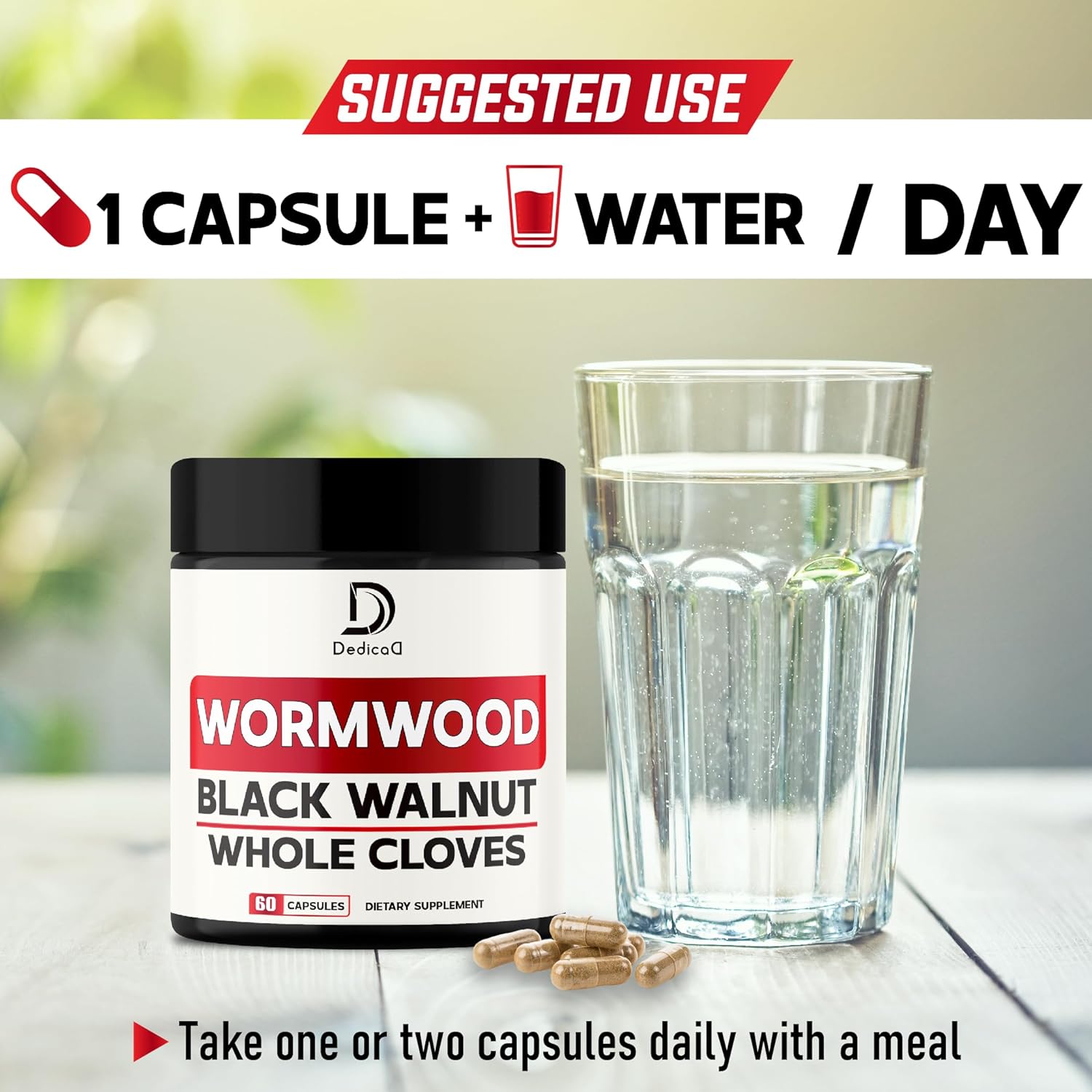 12 Herb Wormwood Capsules for Digestion & Immune Support with Black Walnut, Ginger, Turmeric, Black Pepper & More