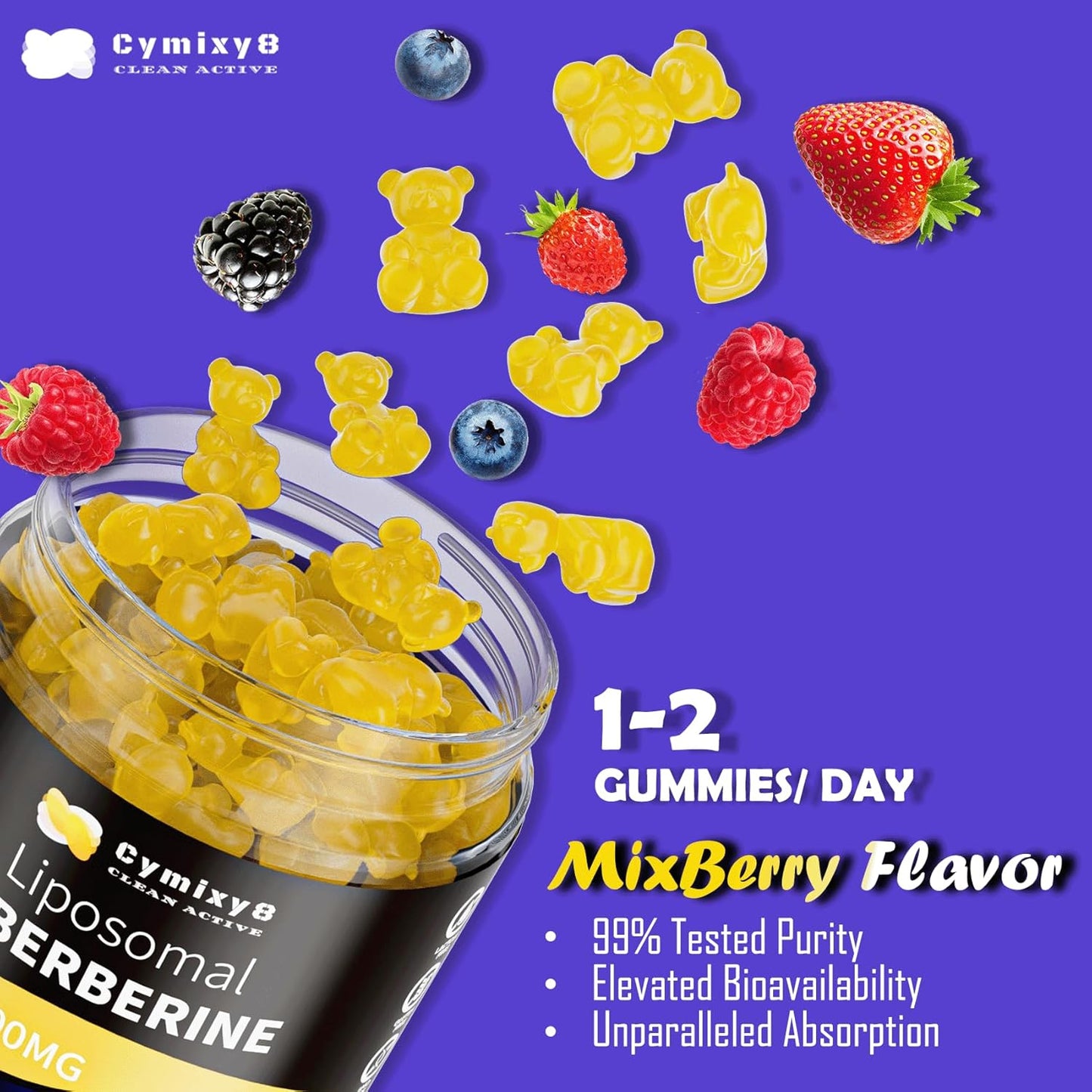 12 in 1 Cymixy8 Berberine HCL Gummies for Women and Men - High Bioavailability Liposomal Berberine with Ceylon Cinnamon - Vegan AMPK Activator Supplement (90 Count)