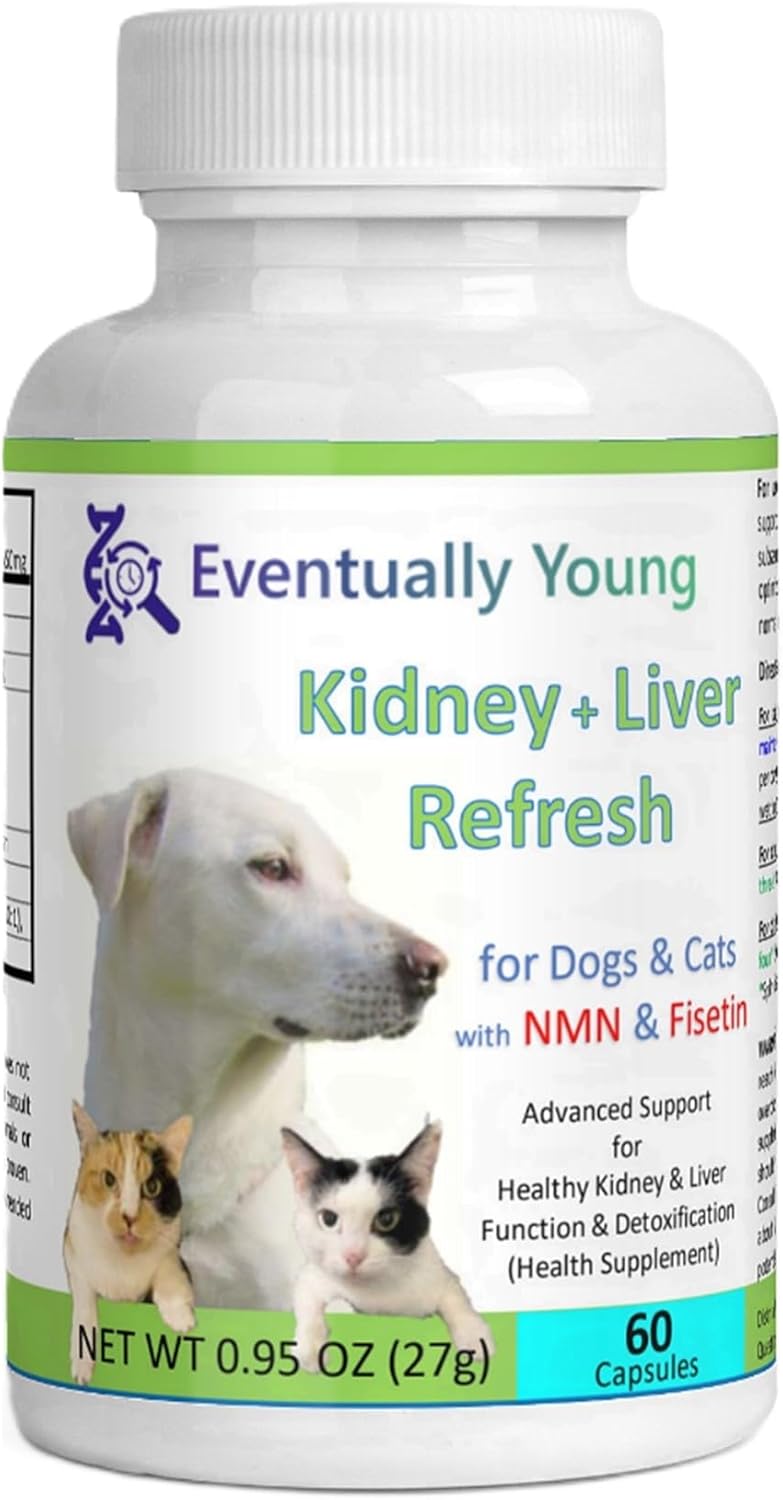 12-in-1 Kidney Support Supplement for Dogs & Cats with NMN & Fisetin - Phosphate Binder for Healthy Aging & Longevity - Liver & Kidney Health (60 Capsules)