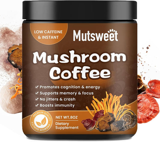 12-in-1 Mushroom Coffee Mix with Lion's Mane, Turkey Tail, Chaga, Cacao, L-Theanine for Immune Support & Energy Boost