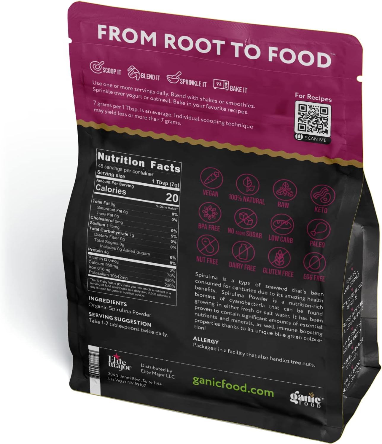 12 Ounces of Ganic Food Organic Spirulina Powder for a Nutrient-Rich Boost