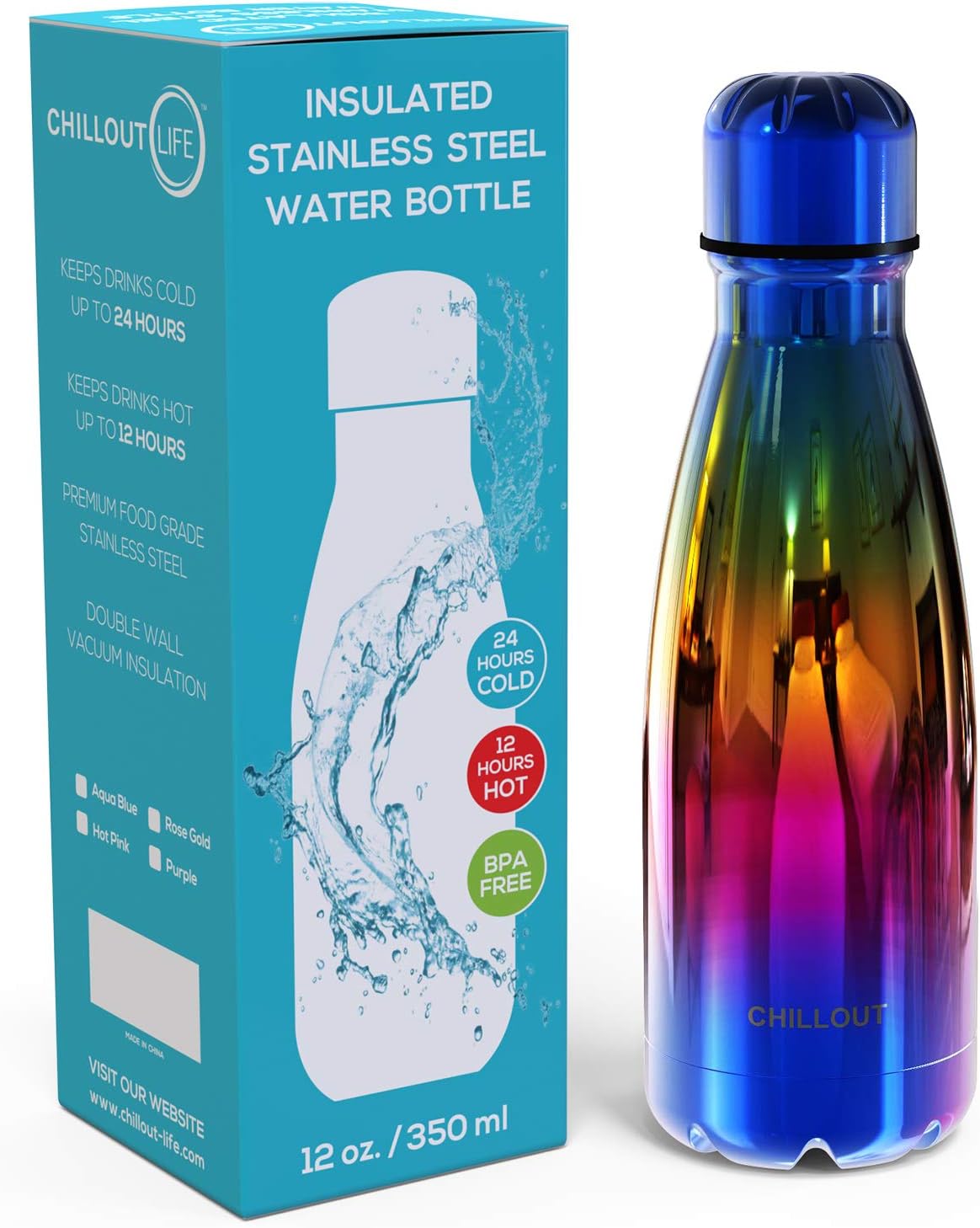 12 oz Double Wall Insulated Stainless Steel Water Bottle for Kids School - BPA Free Metal Sports Bottle for Cold and Warm Drinks - Boys, Girls, Women - CHILLOUT LIFE