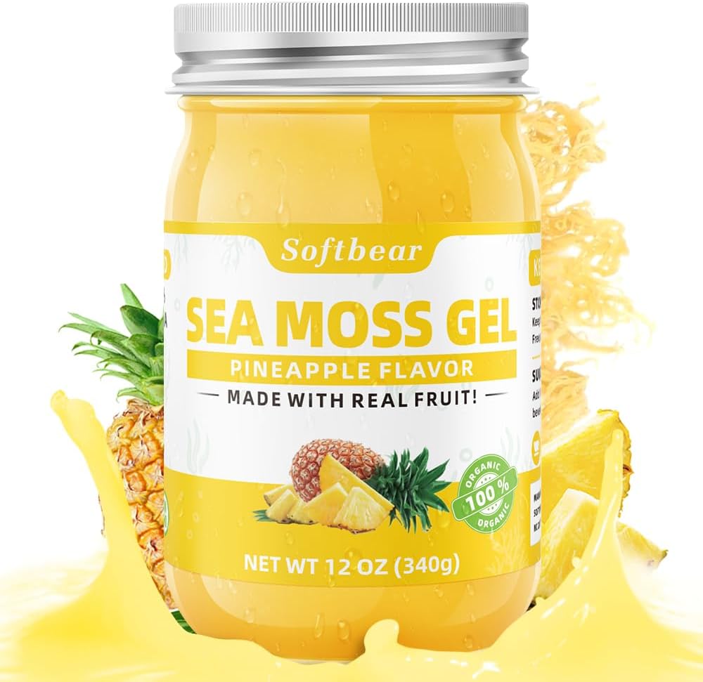 12 OZ Pineapple Flavored Sea Moss Gel - Organic Wildcrafted Irish Sea Moss with 92 Minerals and Vitamins - Vegan Non-GMO Gluten-Free Supplement for Immune, Thyroid, Digestive Health