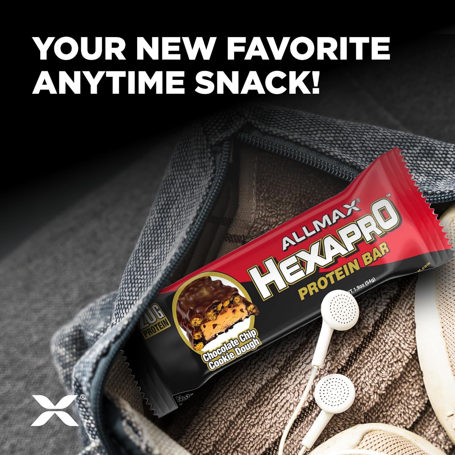 12-Pack Allmax Hexapro Protein Bar, Chocolate Chip Cookie Dough - High-Protein Energy Snack with 20g of Whey Protein Isolate - BoostGo Australia