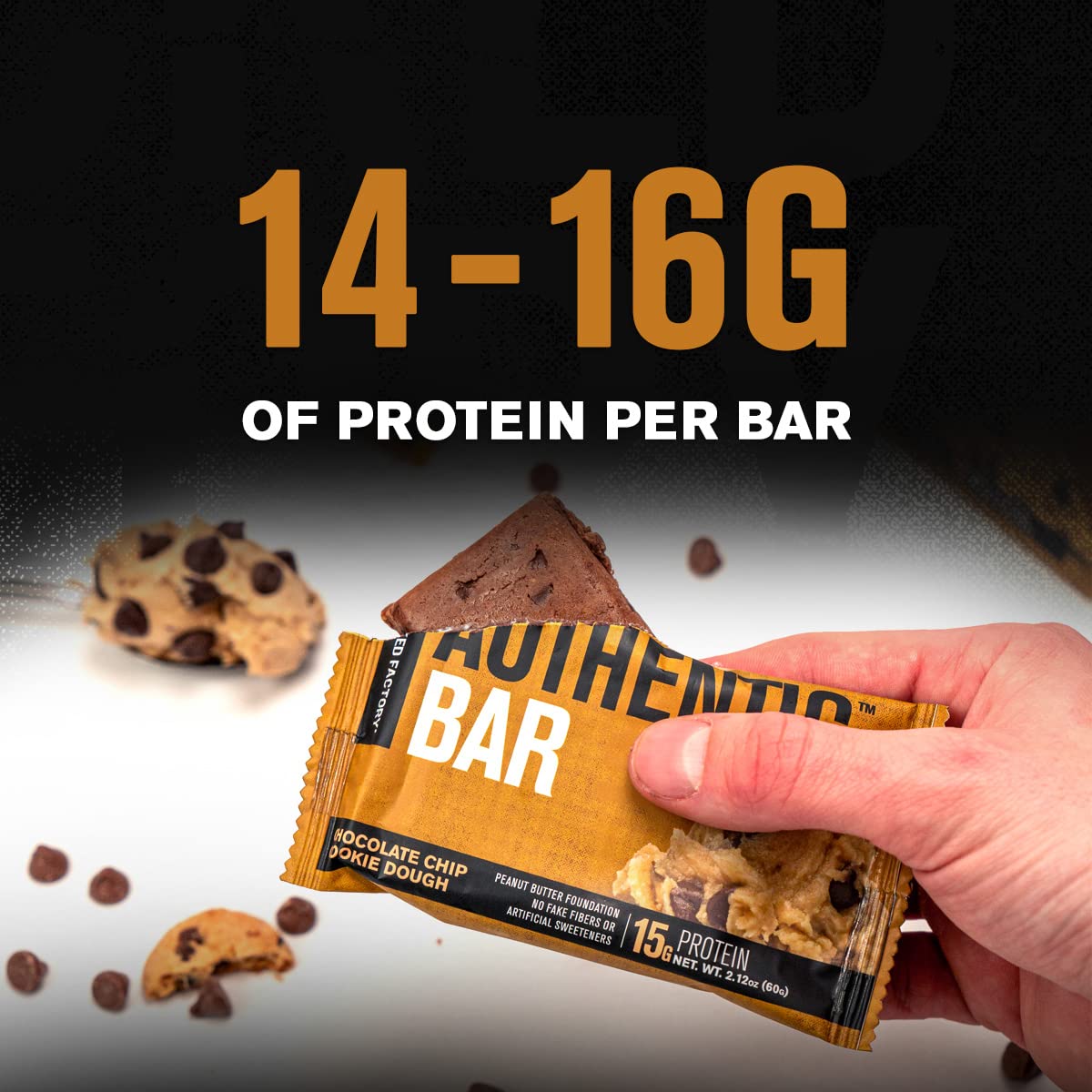 12-Pack Authentic Bar Chocolate Chip Cookie Dough Protein Bars with 15g Whey Protein Isolate - Healthy Meal Replacement Snack Bars with Peanut Butter & Healthy Fats - BoostGo Australia