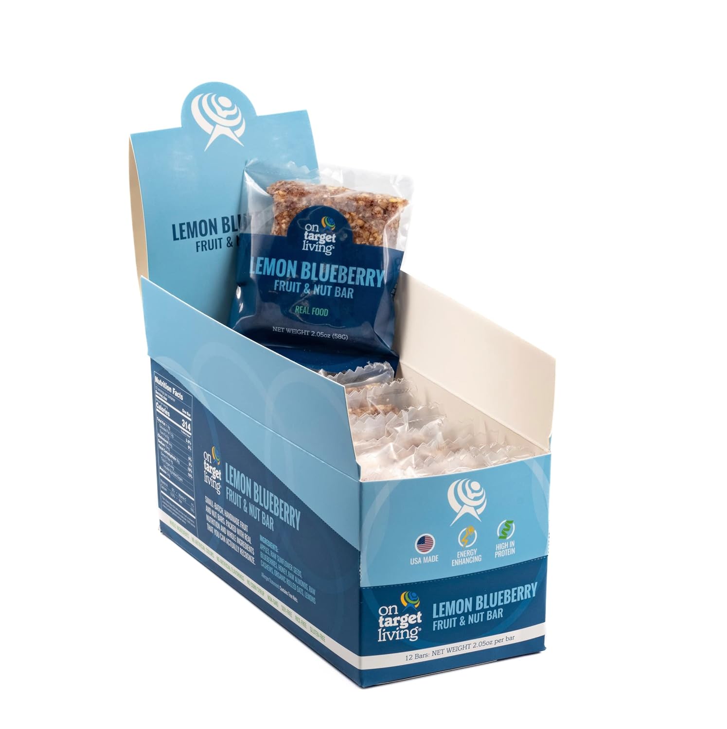 12 Pack Blueberry Lemon On Target Living Food Bars - Healthy Snack Bars for Energy and Nutrition