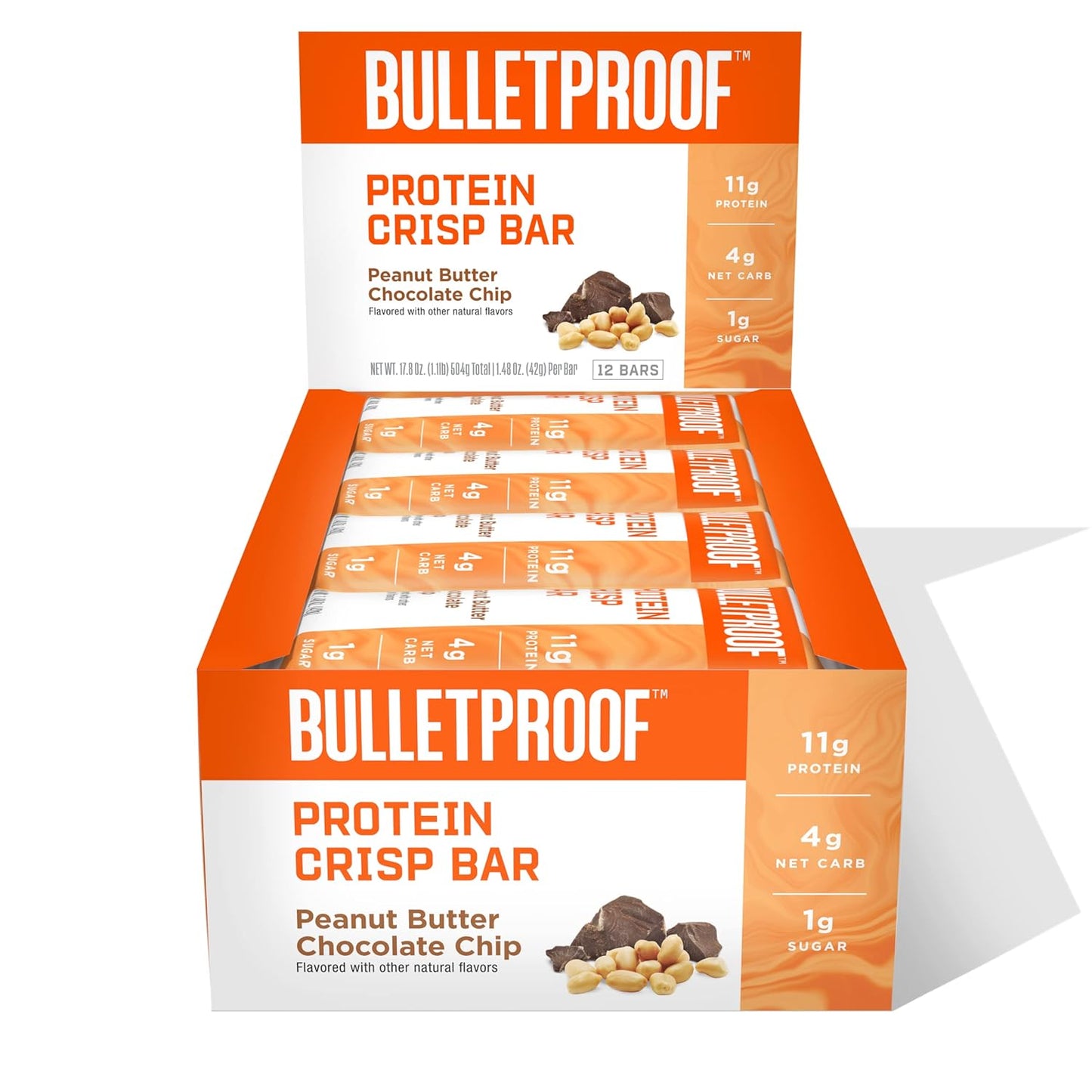 12 Pack Bulletproof Protein Crisp Bars in Peanut Butter Chocolate Chip Flavor - High Protein, Low Sugar - BoostGo Australia