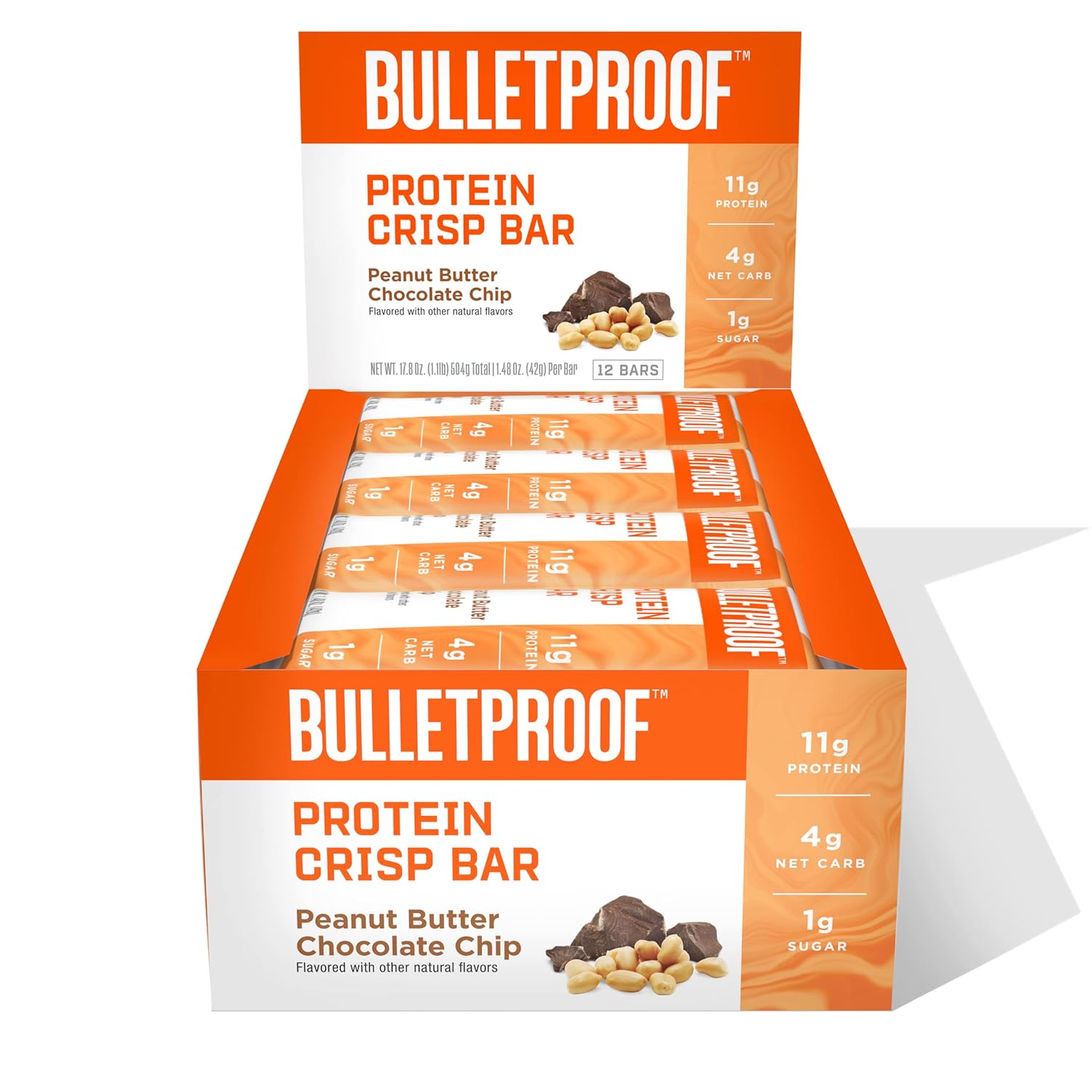 12 Pack Bulletproof Protein Crisp Bars in Peanut Butter Chocolate Chip Flavor - High Protein, Low Sugar - BoostGo Australia