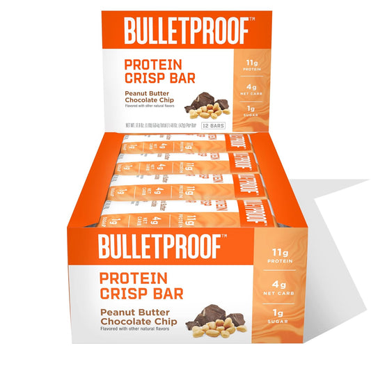 12 Pack Bulletproof Protein Crisp Bars in Peanut Butter Chocolate Chip Flavor - High Protein, Low Sugar - BoostGo Australia