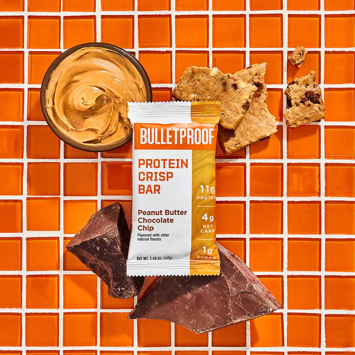 12 Pack Bulletproof Protein Crisp Bars in Peanut Butter Chocolate Chip Flavor - High Protein, Low Sugar - BoostGo Australia