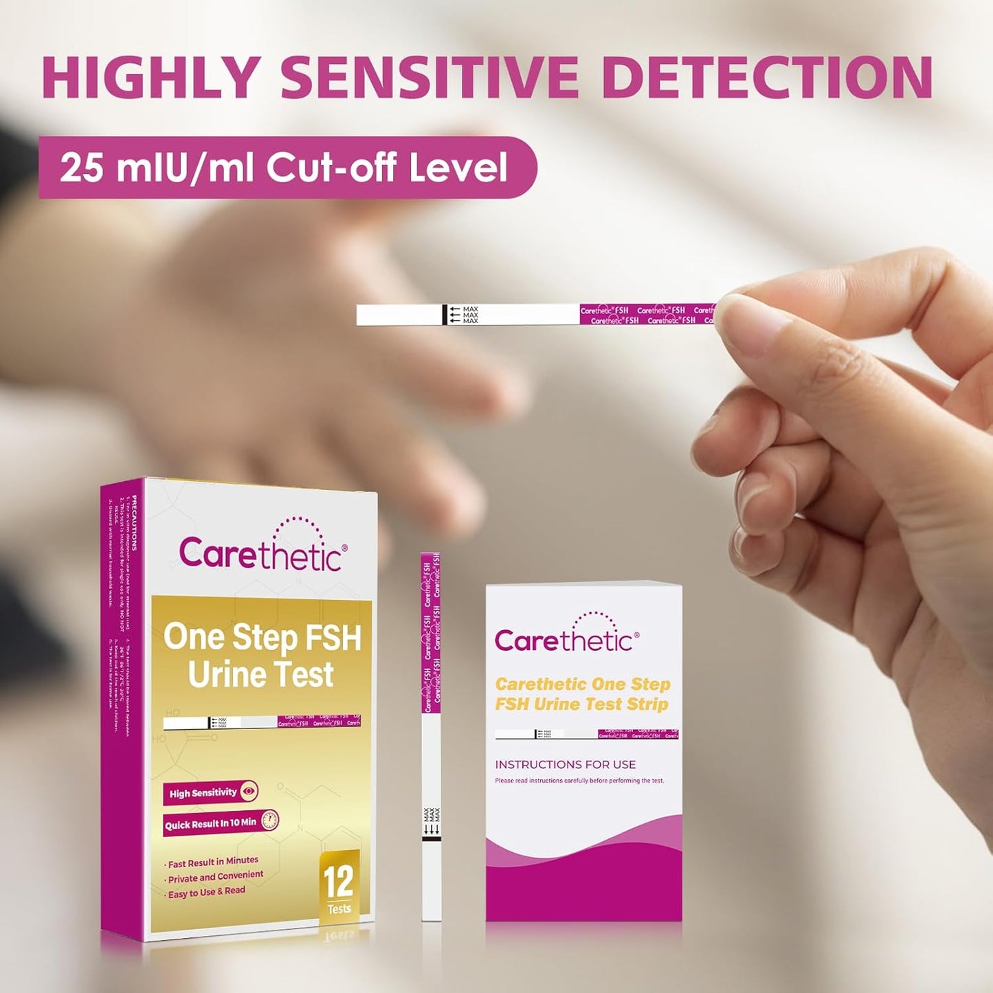 12 Pack Carethetic FSH Menopause Test Strips - Sensitive Home Test Kit for Ovarian Reserve & Fertility