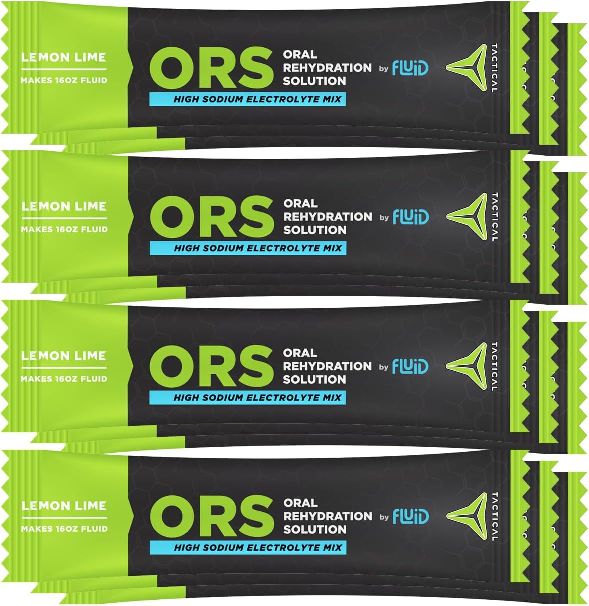 12-Pack Fluid Tactical ORS Electrolyte Drink Mix - Lemon Lime Flavor for Fast Recovery from Extreme Dehydration