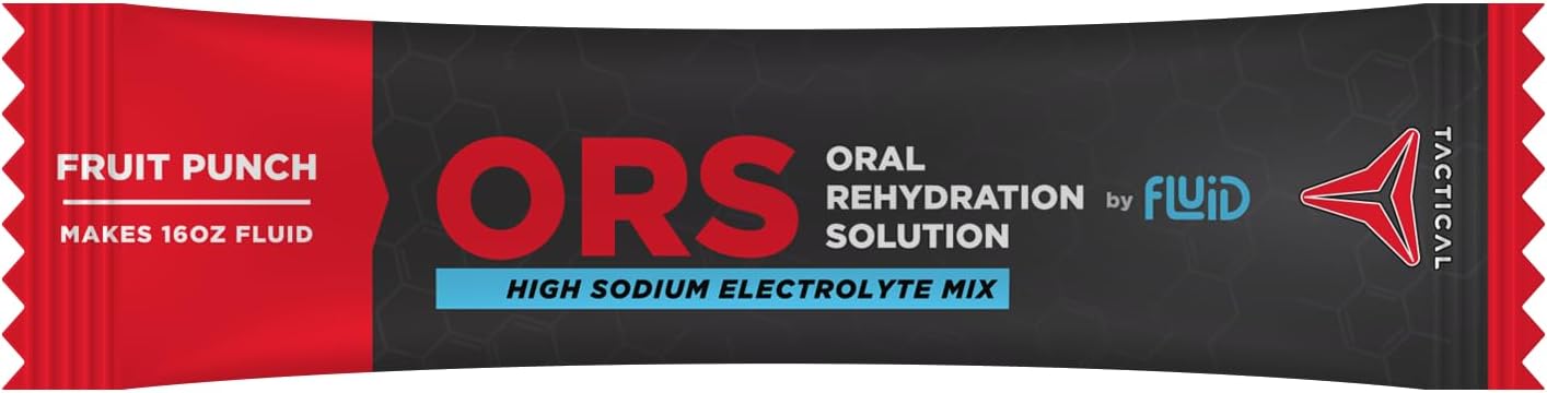 12-Pack Fluid Tactical ORS Electrolyte Drink Mix - Fruit Punch Flavor for Faster Recovery from Extreme Dehydration