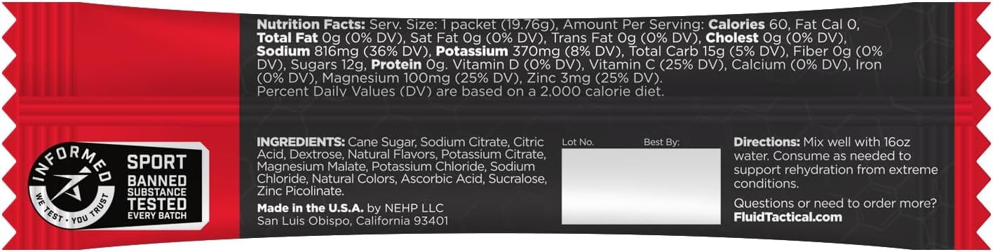 12-Pack Fluid Tactical ORS Electrolyte Drink Mix - Fruit Punch Flavor for Faster Recovery from Extreme Dehydration
