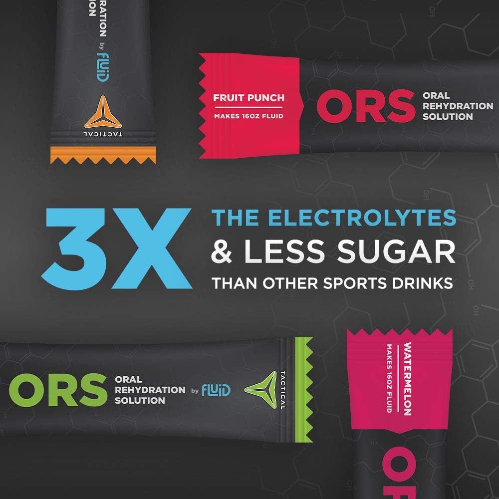 12-Pack Fluid Tactical ORS Electrolyte Drink Mix - Fruit Punch Flavor for Faster Recovery from Extreme Dehydration