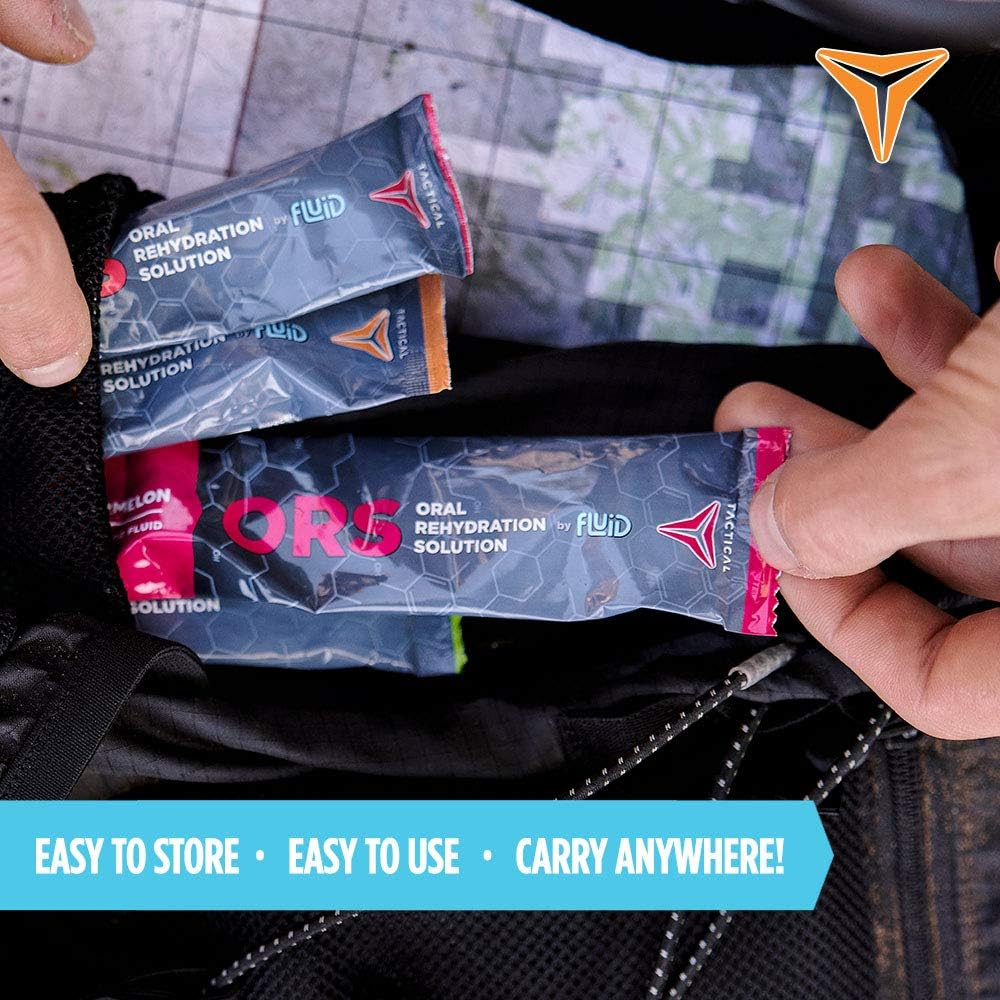 12-Pack Fluid Tactical ORS Electrolyte Drink Mix - Lemon Lime Flavor for Fast Recovery from Extreme Dehydration