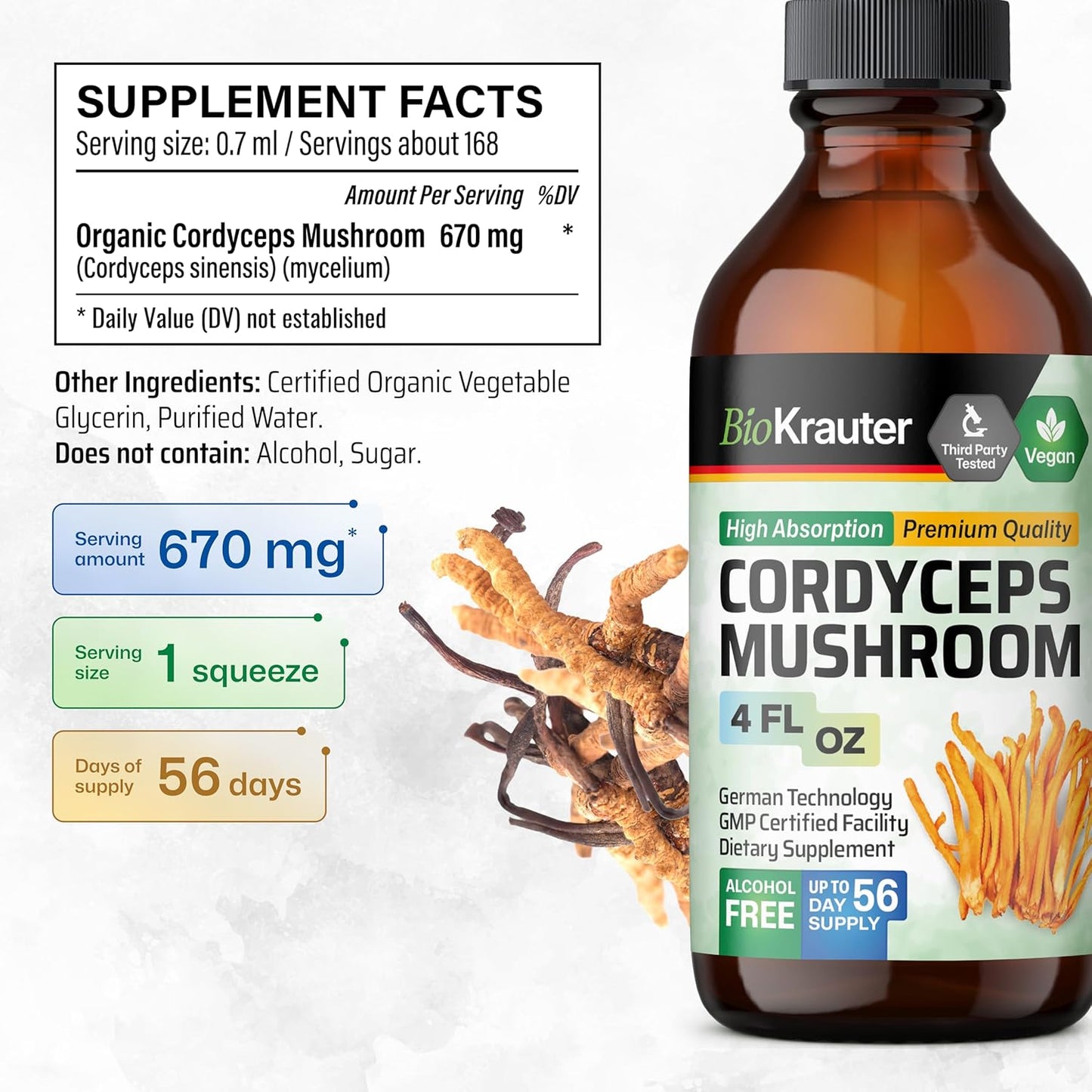 12-Pack of BIO KRAUTER Cordyceps Mushroom Tincture 4 Fl. Oz. - Bundle Offer