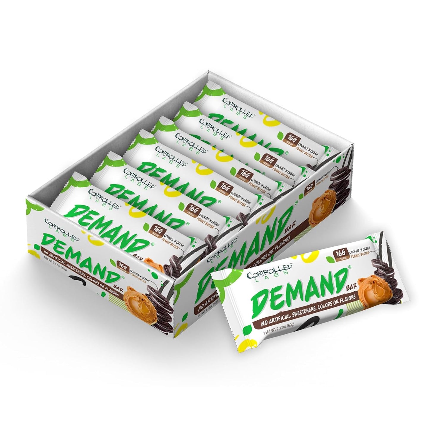 12 Pack of Controlled Labs Demand Protein Bars - Natural High-Protein/Low-Carb Bars with 16g Protein per Serving (Cookies 'n Cream/Peanut Butter)