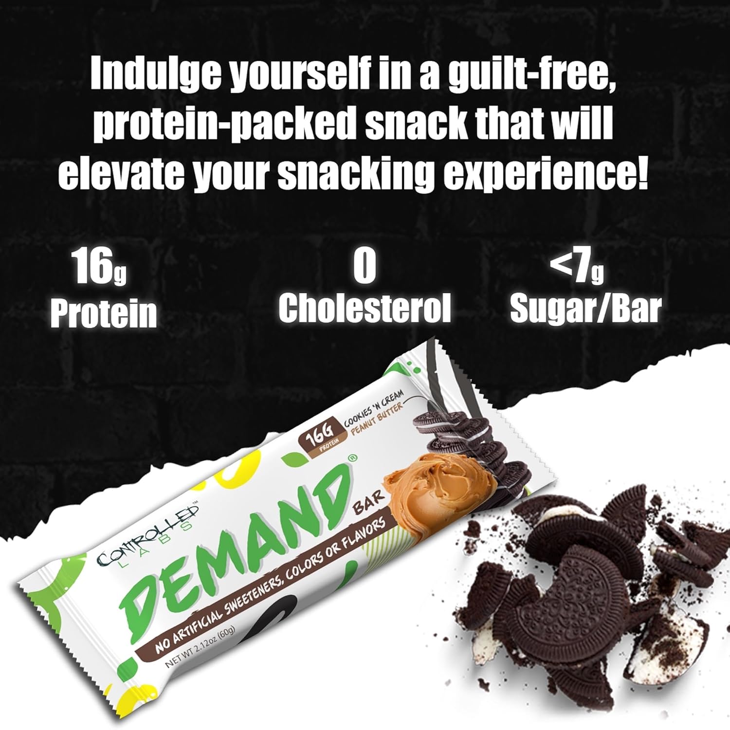 12 Pack of Controlled Labs Demand Protein Bars - Natural High-Protein/Low-Carb Bars with 16g Protein per Serving (Cookies 'n Cream/Peanut Butter)