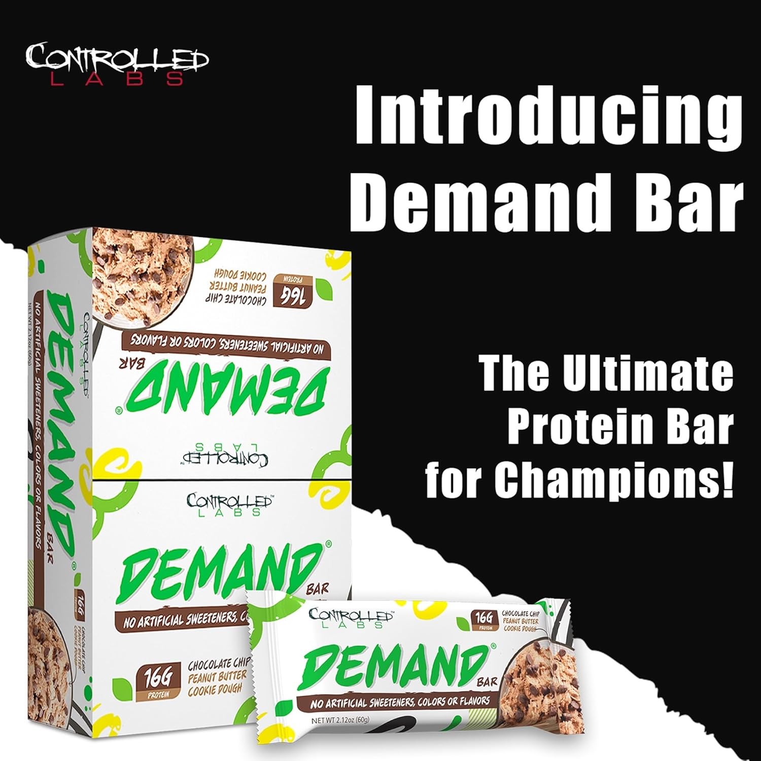 12 Pack of Controlled Labs Demand Protein Bars - Natural High-Protein/Low-Carb Bars with 16g Protein per Serving (Cookies 'n Cream/Peanut Butter)