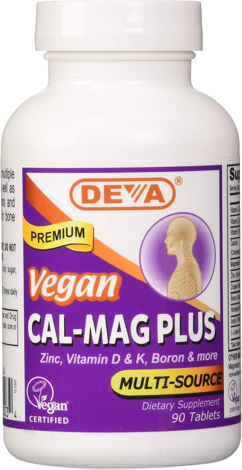 12-Pack of DEVA Vegan Cal MAG Plus Supplement: Calcium, Magnesium, Zinc, Boron, Vitamin C, D & K - 90 Tablets