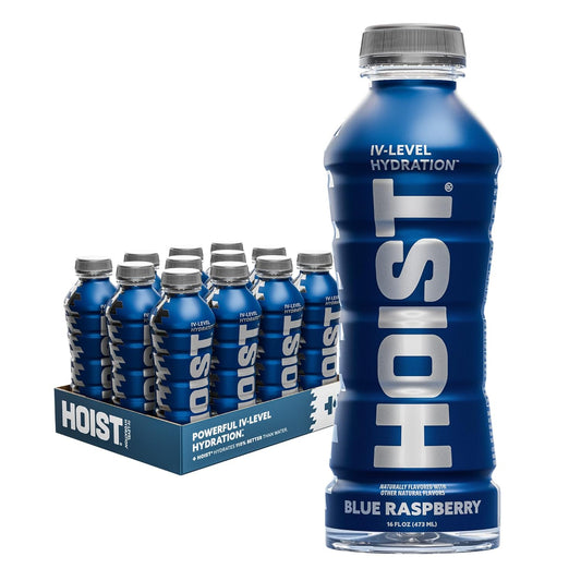 12 Pack of HOIST Premium Military Hydration Electrolyte Drink, IV-Level Hydration, Blue Raspberry, 16 Fl Oz