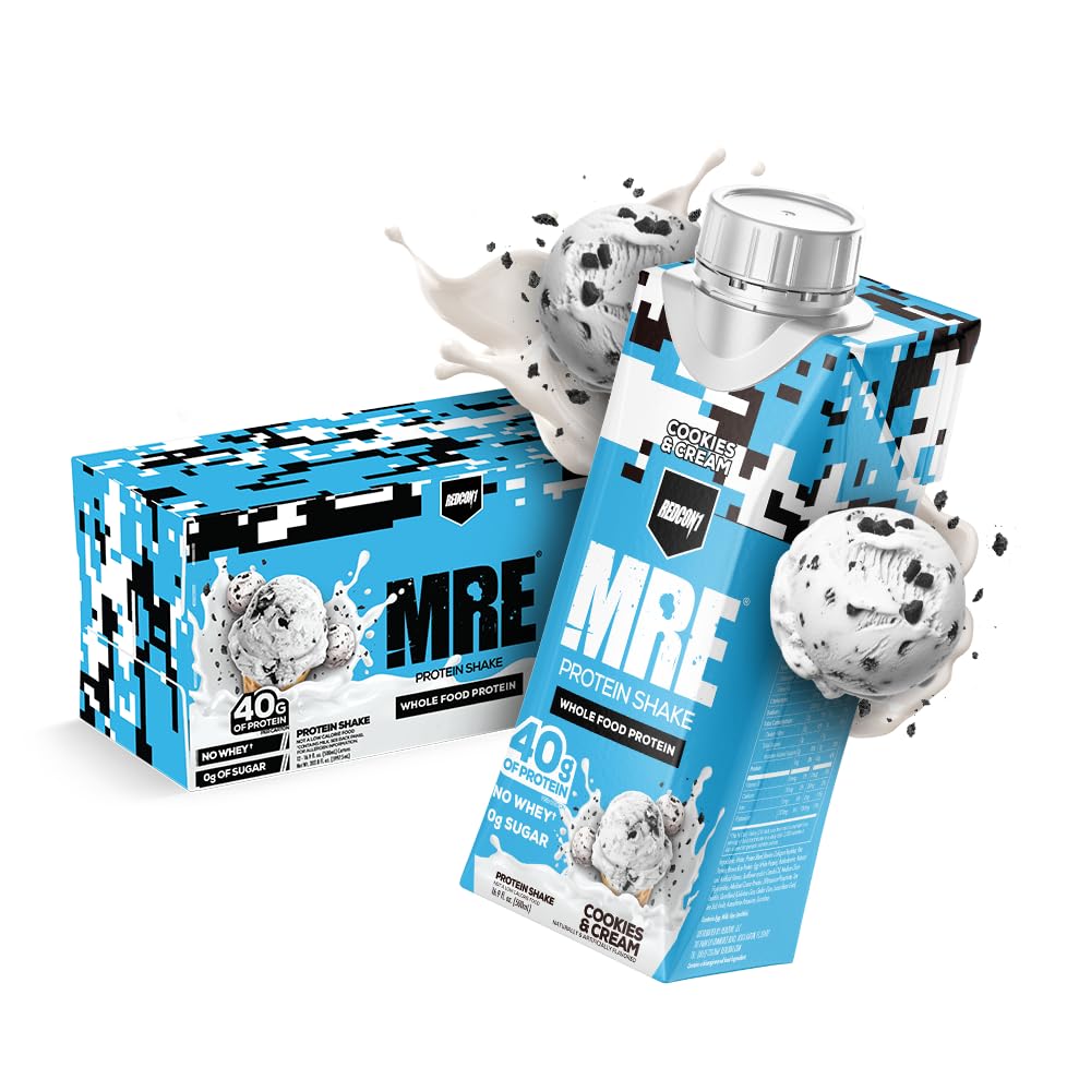 12 Pack of REDCON1 MRE Cookies & Cream Ready to Drink Protein Shakes - Lactose and Whey Free Keto-Friendly Nutritional Shake with Real Whole Food Protein Blends